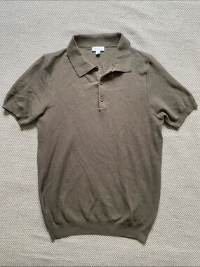 Sunspel cotton knit polo shirt khaki xs